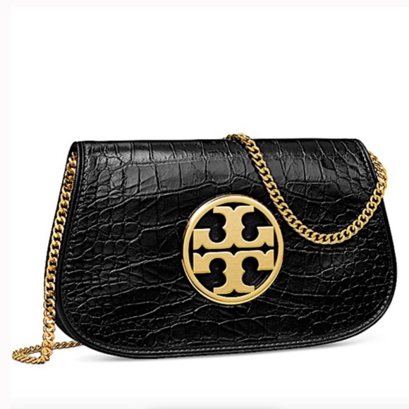 Tory Burch Reva Leather Clutch with crossbody chain